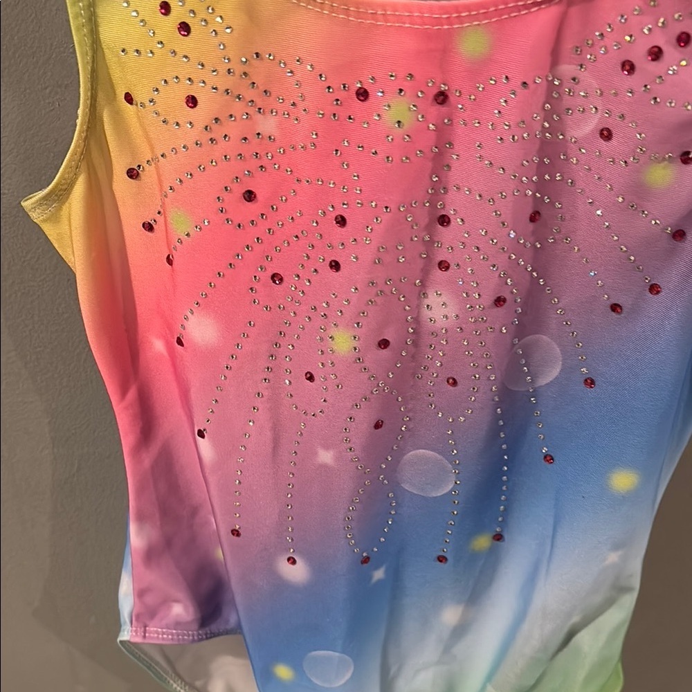 Sparkling Arshiner Rainbow Ombre Leotard with Rhinestones size 130 or 8/9 - Picture 2 of 4